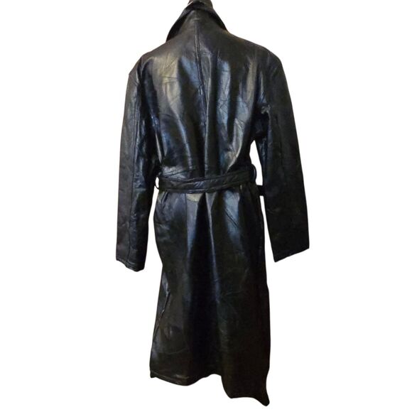 Vintage Dead Stock Leather Duster Trench Coat Full Length Collared Grunge - Picture 2 of 10